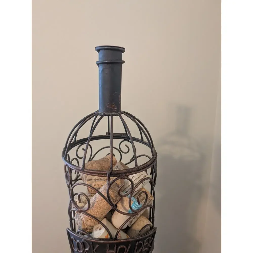 Decorative Art Cork Cage Holder Wine Bottle Shaped Bronze 15